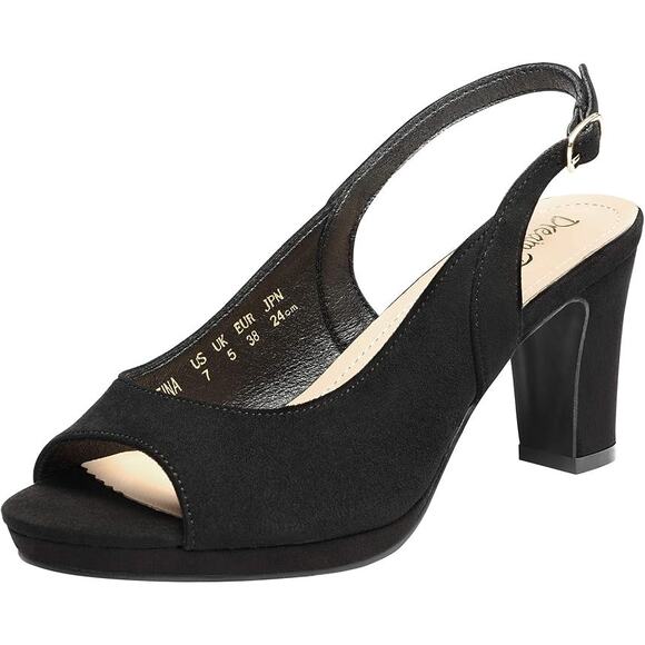 Dream Pairs Shoes - Dream Pairs Womens Size 8 Black Faux Suede Open Toe 3.5" Heel Slingback Shoes
